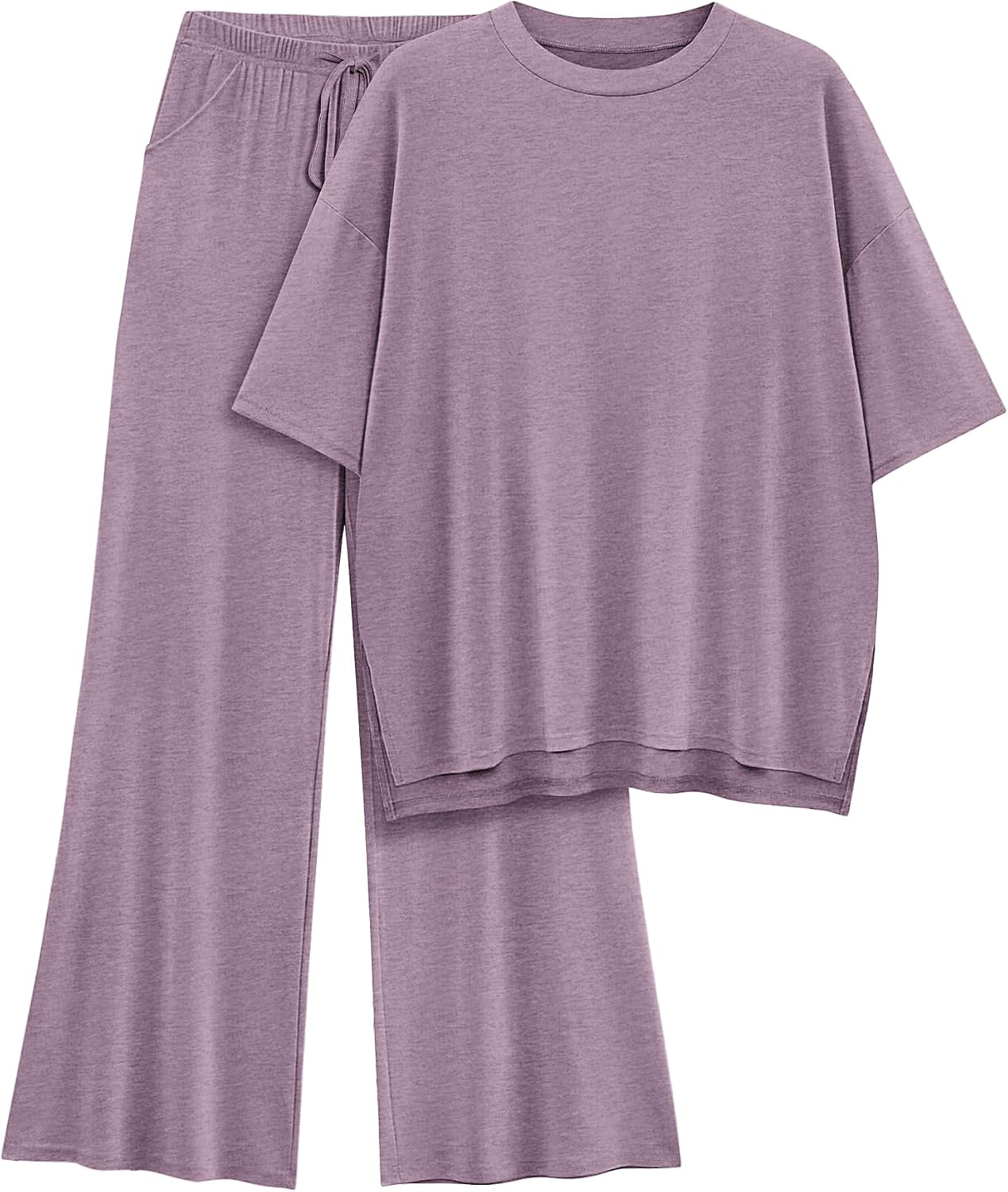 Womens Lounge Set 2026 Summer 2 Piece Outfits Oversized Short Sleeve Tops & Wide Leg Pant Matching Sets Clothing