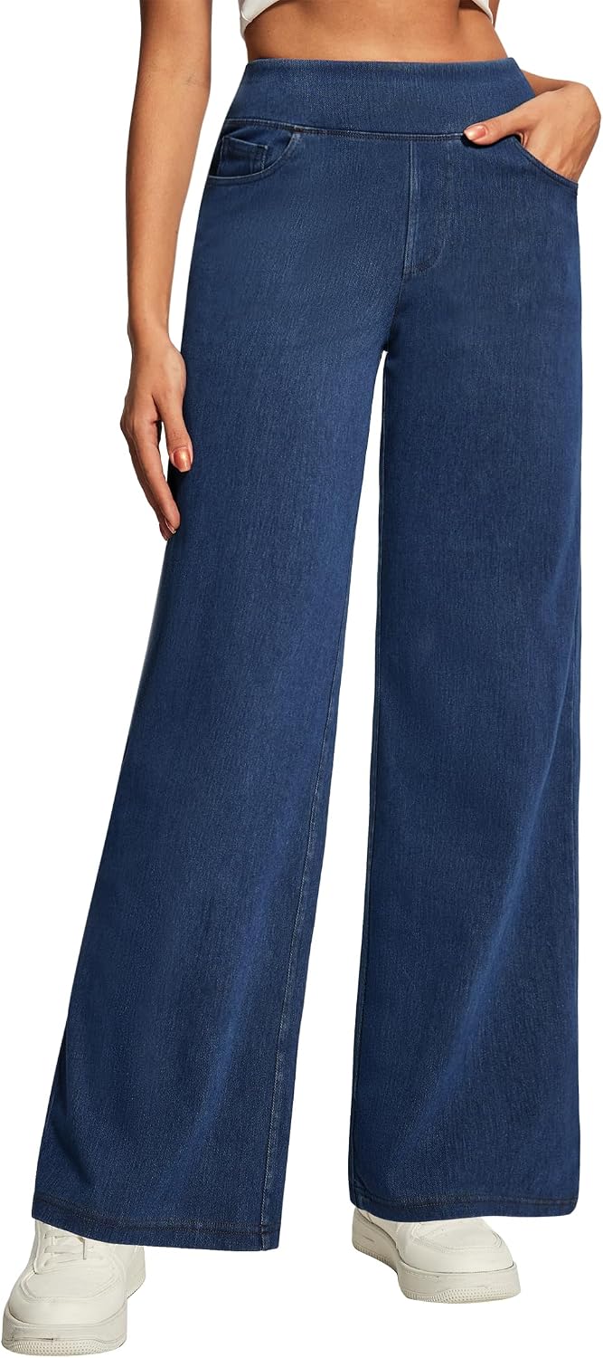 Heathyoga Wide Leg Jeans Woman High Waist Pull On Baggy Jeans for Women Stretchy Jean Pants Straight Leg Denim Pants