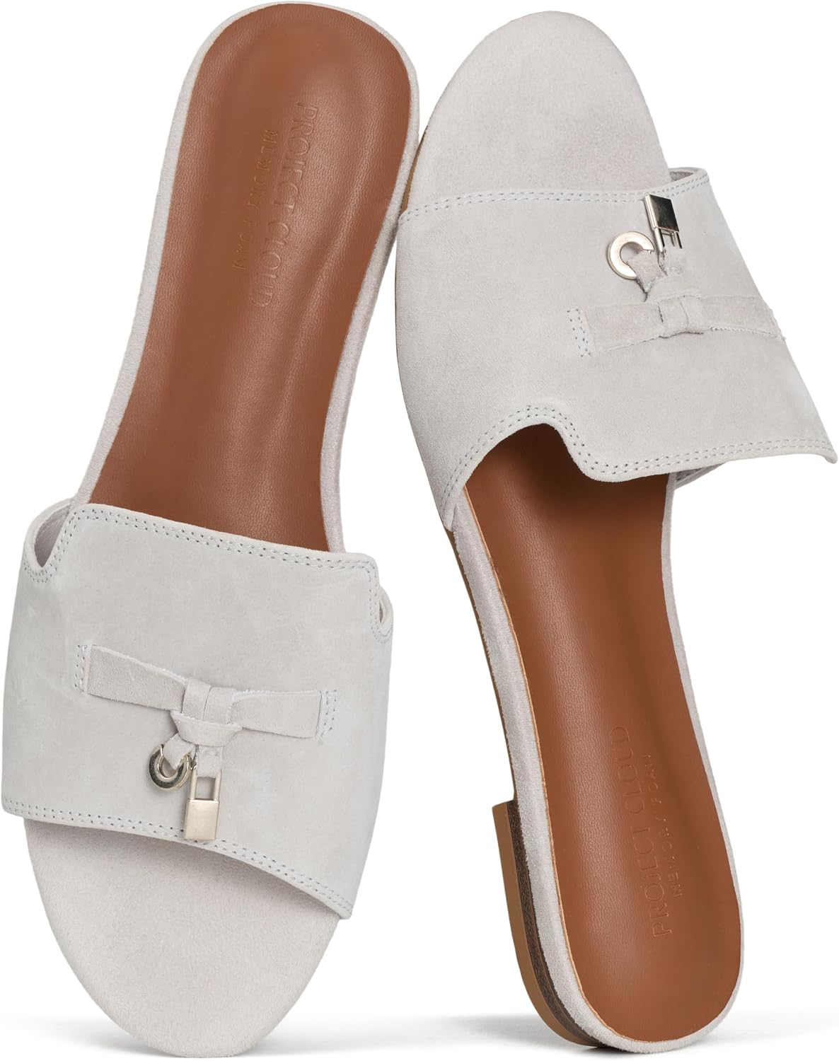 Project Cloud 100% Genuine Leather Sandals Women Dressy – Non-Slip Womens Sandals with Memory Foam Insole Slides for Women Footwear – Lightweight Flat Sandals for Women 2026 (Cannes)