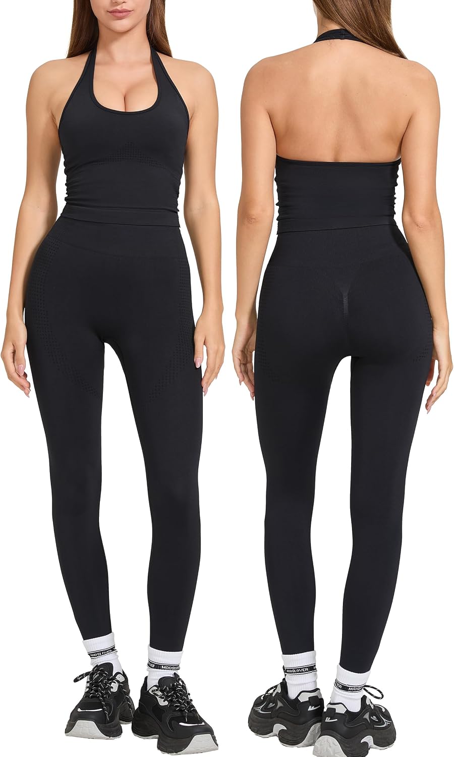 MOOSLOVER Women 2 Piece Workout Sets Halter Sports Bra Butt Lifting Leggings Gym Yoga Outfits
