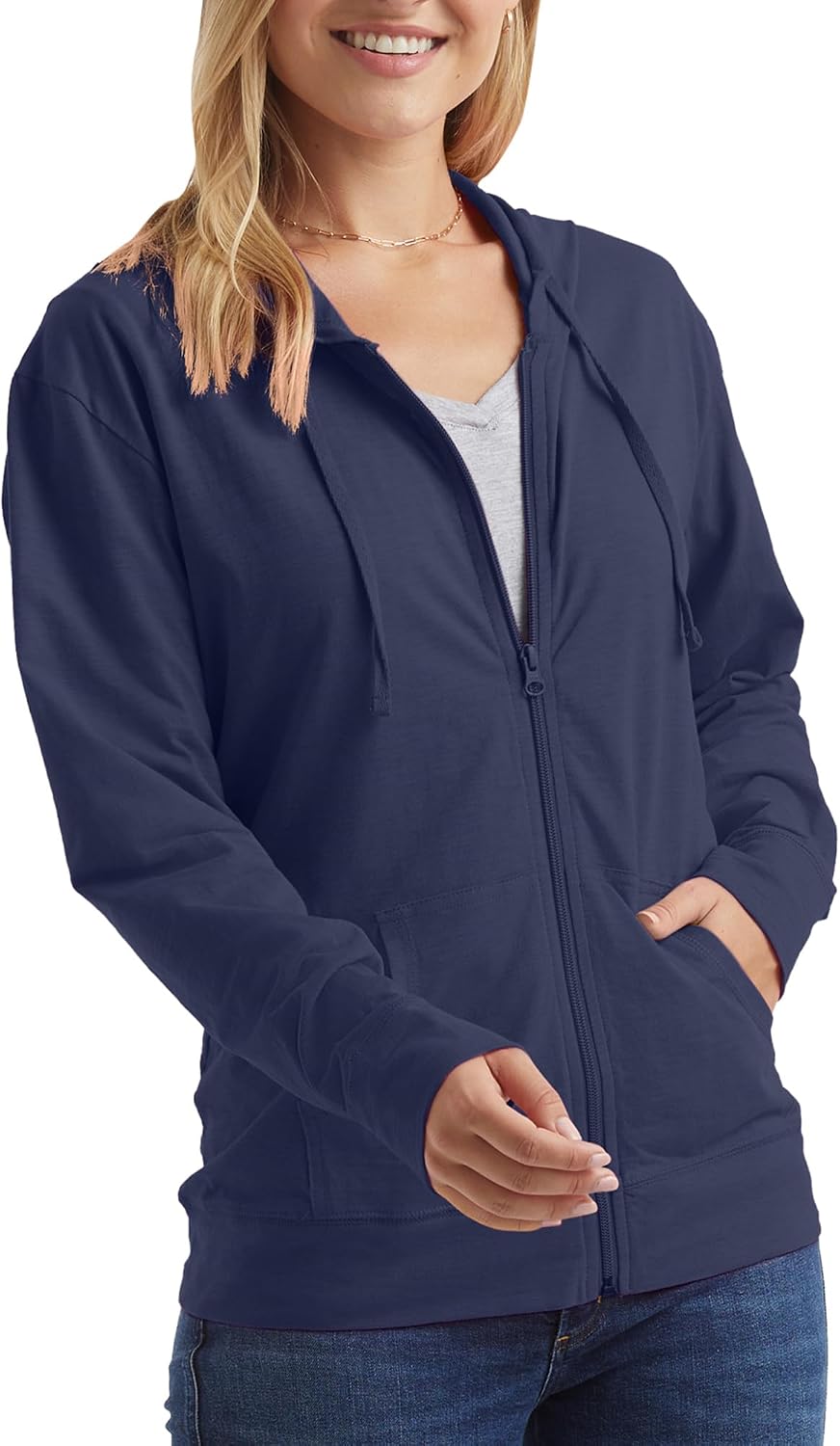Hanes Women’s Lightweight Full Zip Hoodie, Textured Cotton Zip Up, T-Shirt Hoodie