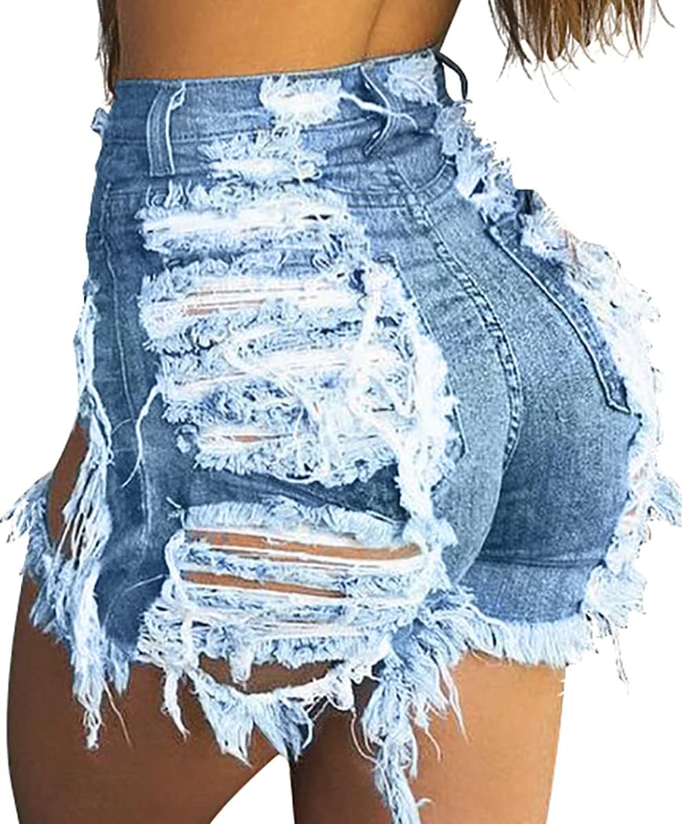 GOBLES Women’s Denim Shorts | Sexy Summer, Mid Waist, Ripped, Frayed Hem