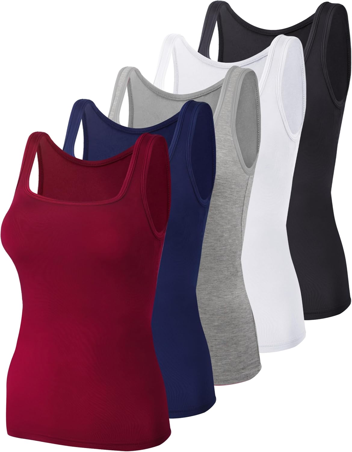 BQTQ 5 Pack Women’s Tank Tops Square Neck Sleeveless Ladies Tank Top Undershirts