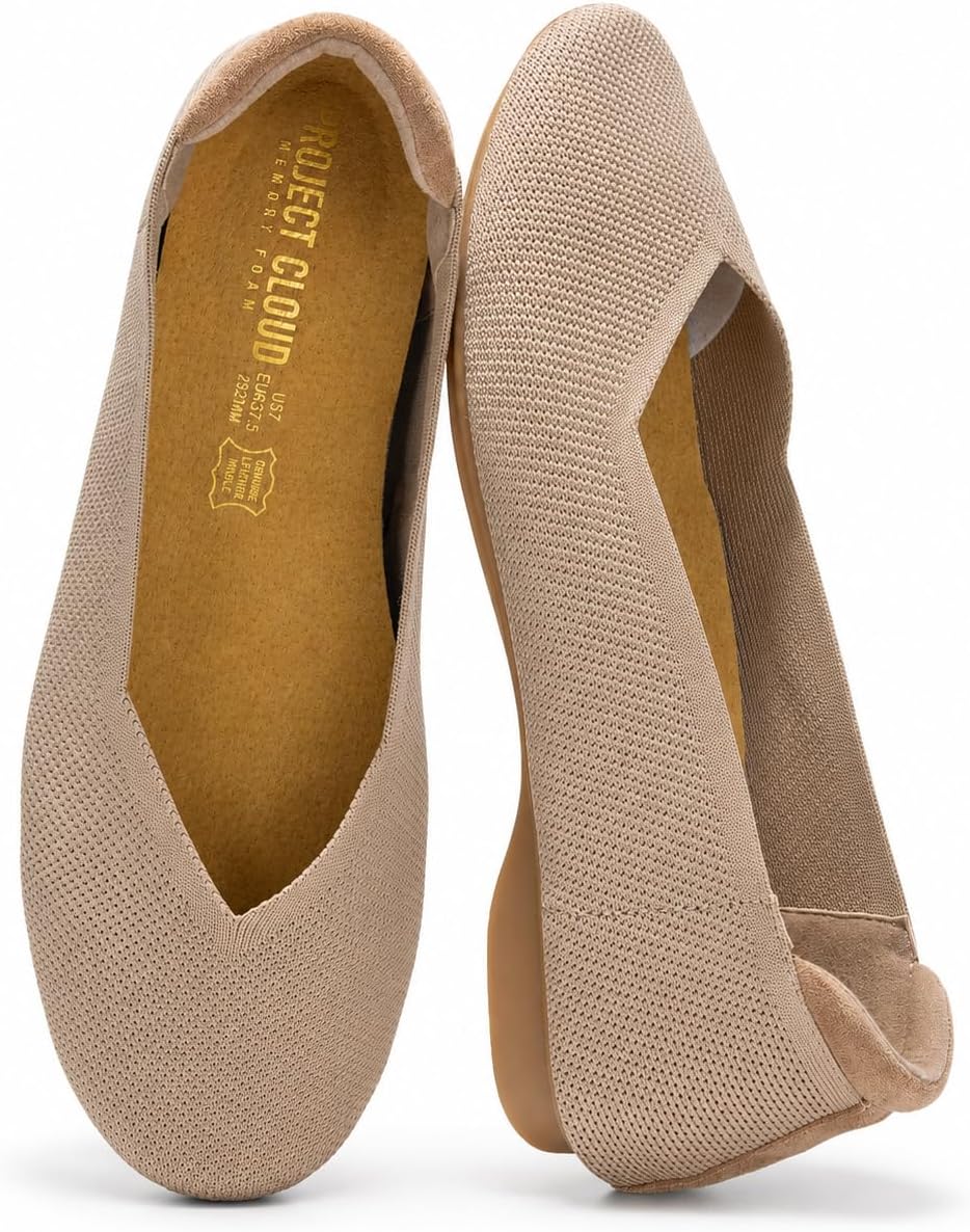 Project Cloud Womens Flats – Memory Foam Insole Ballet Flats for Women Footwear – Non Slip and Lightweight Comfortable Shoes for Women 2026 (Prospect)