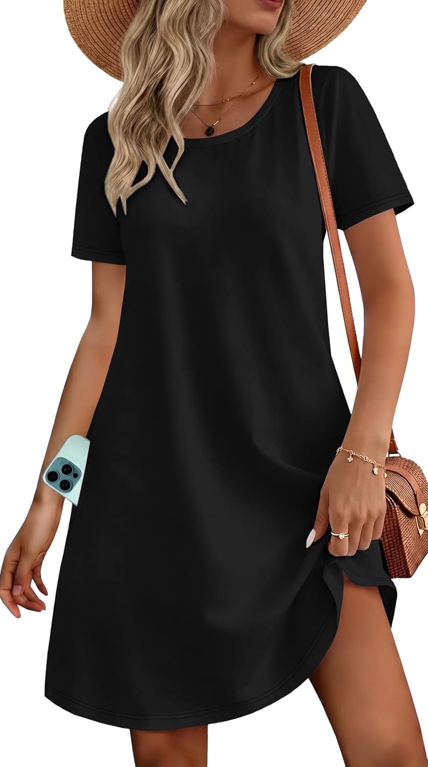 Womens Summer Dresses Beach Casual Loose Tshirt Floral Short Sleeve Flowy Pockets Sundresses 2026
