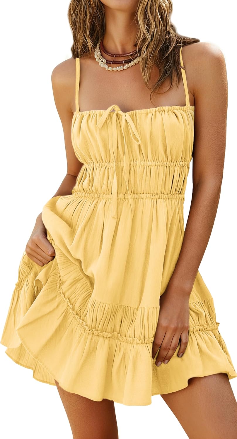 Kate Kasin Womens Sleeveless Backless Mini Dress, Summer Boho Dresses with Pockets, Beach Vacation Flowy Sundress