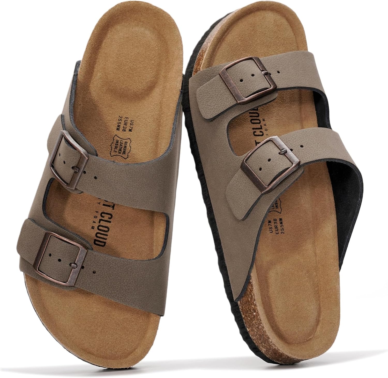 Project Cloud 100% Genuine Leather Flat Sandals For Women 2026 Cork Footbed Womens Sandals with Memory Foam and arch support Vacation Essentials Slides for Women Footwear (Venita)