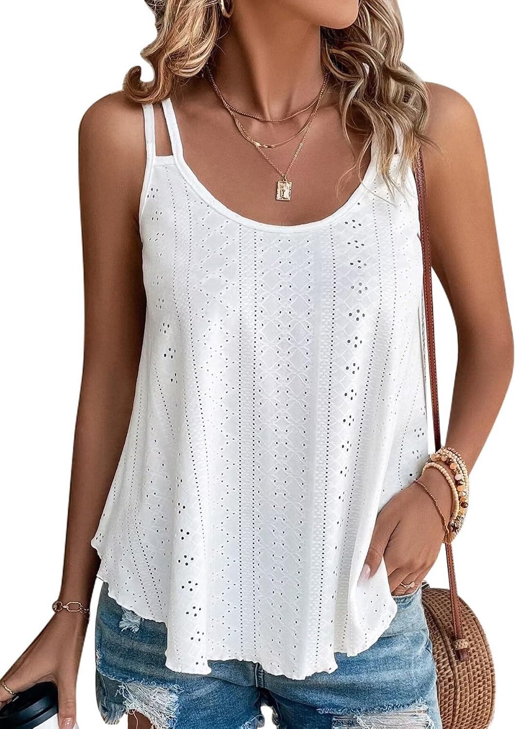 KKJ Womens Cute Tank Tops Sleeveless Spaghetti Strap Scoop Neck Loose Casual 2026 Spring Summer Beach Vacation Flowy Shirts