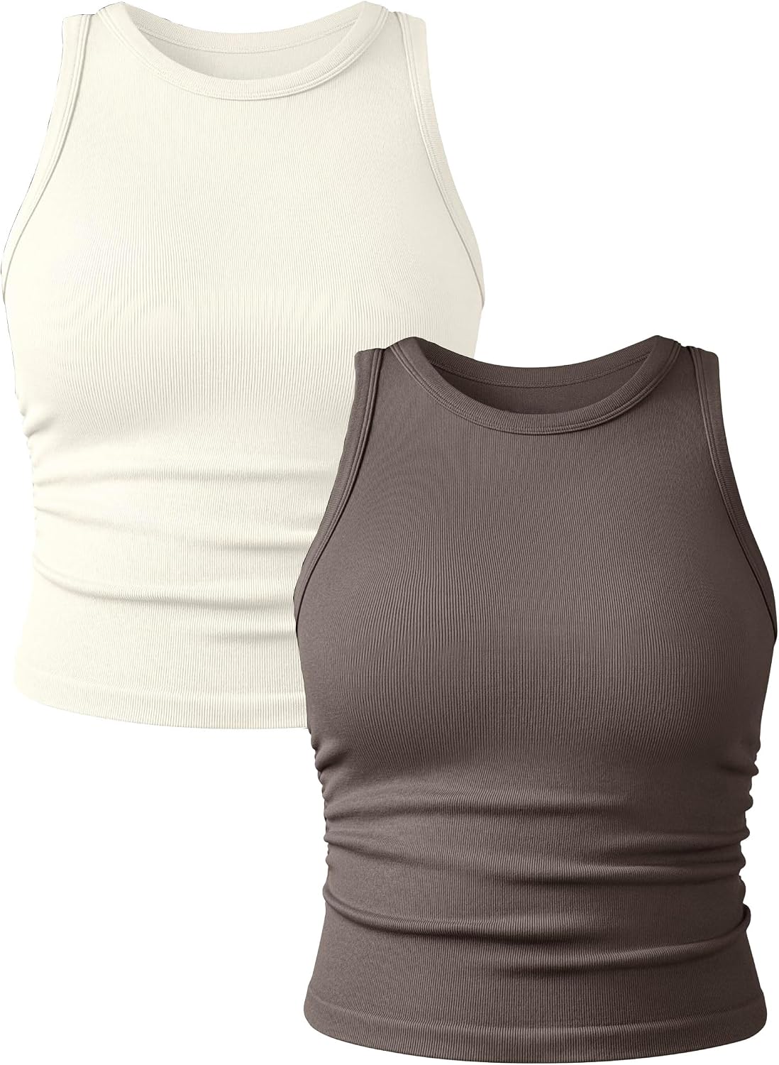 YIOIOIO Women’s 2 Pieces Basic Seamless Tank Tops Sleeveless Crew Neck Workout Exercise Crop Camis