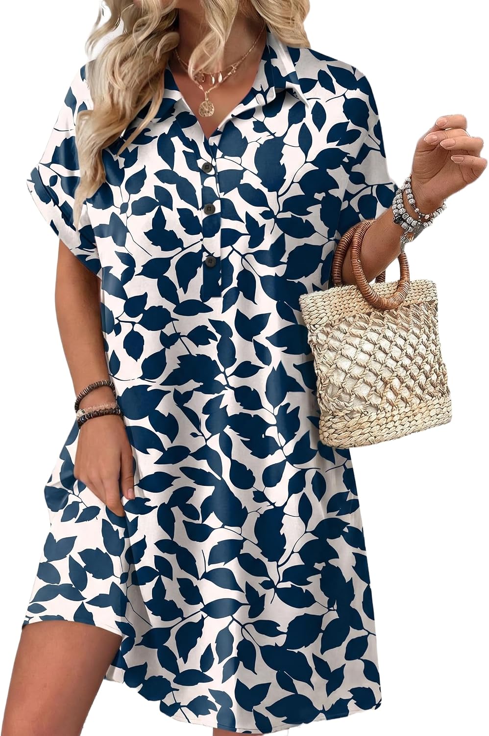 HOTOUCH Womens Summer Shirt Dress 2026 Short Sleeve Floral Shift Dress Casual Loose Flowy Beach Sundress with Pockets