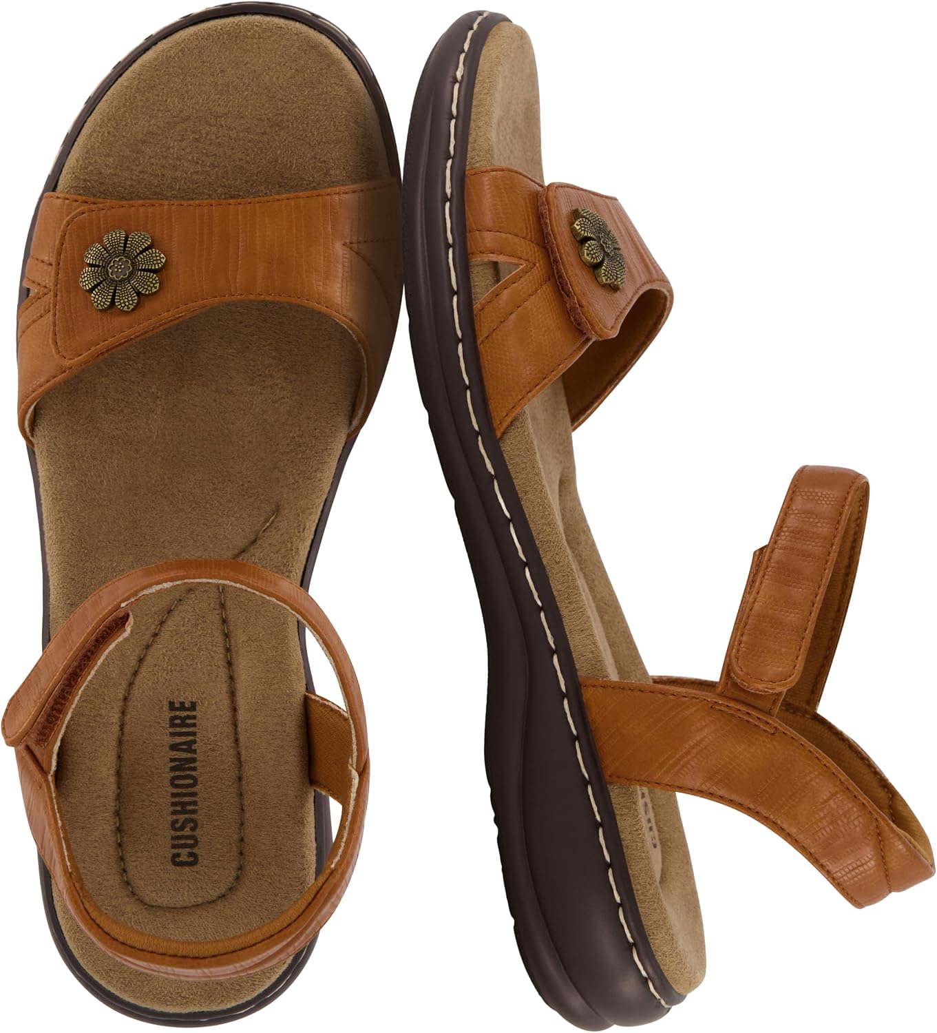 CUSHIONAIRE Bloom Comfortable Dressy Womens Sandals with Arch Support, Adjustable Straps, and Memory Foam Footbed.