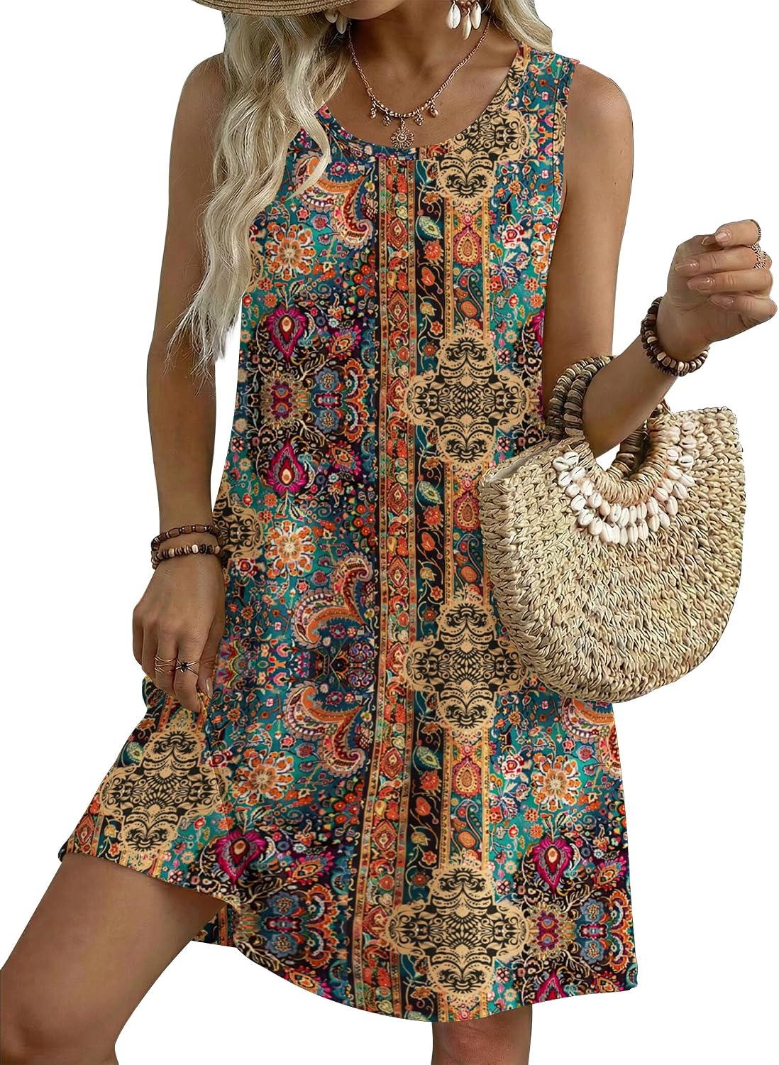 Zeagoo Summer Dresses for Women 2026 Sleeveless Casual Floral Tshirt Sundress with Pockets Loose Tank Beach Dress
