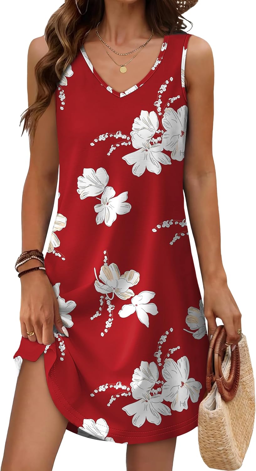 Aokosor Womens Summer Dresses 2026 Loose V Neck Sleeveless Dress Sundresses Swimsuit Coverup Vacation Outfits