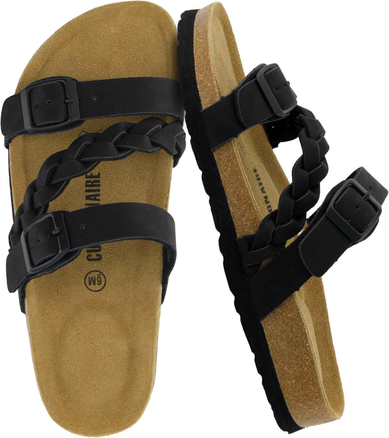 CUSHIONAIRE Lizzy Cork Footbed Womens Sandals – Comfortable Braided Summer Slip On Slide Sandals for Women