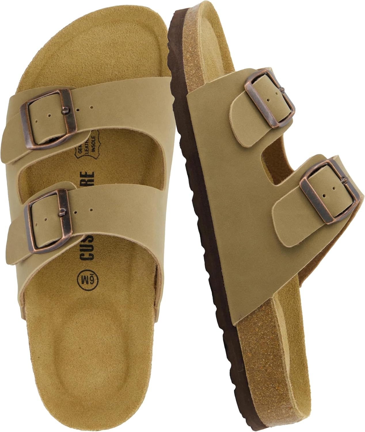 CUSHIONAIRE Lane Cork Footbed Womens Sandals Comfortable Double Buckle Slip On Sandals for Women with Arch Support and Classic Two Strap Design