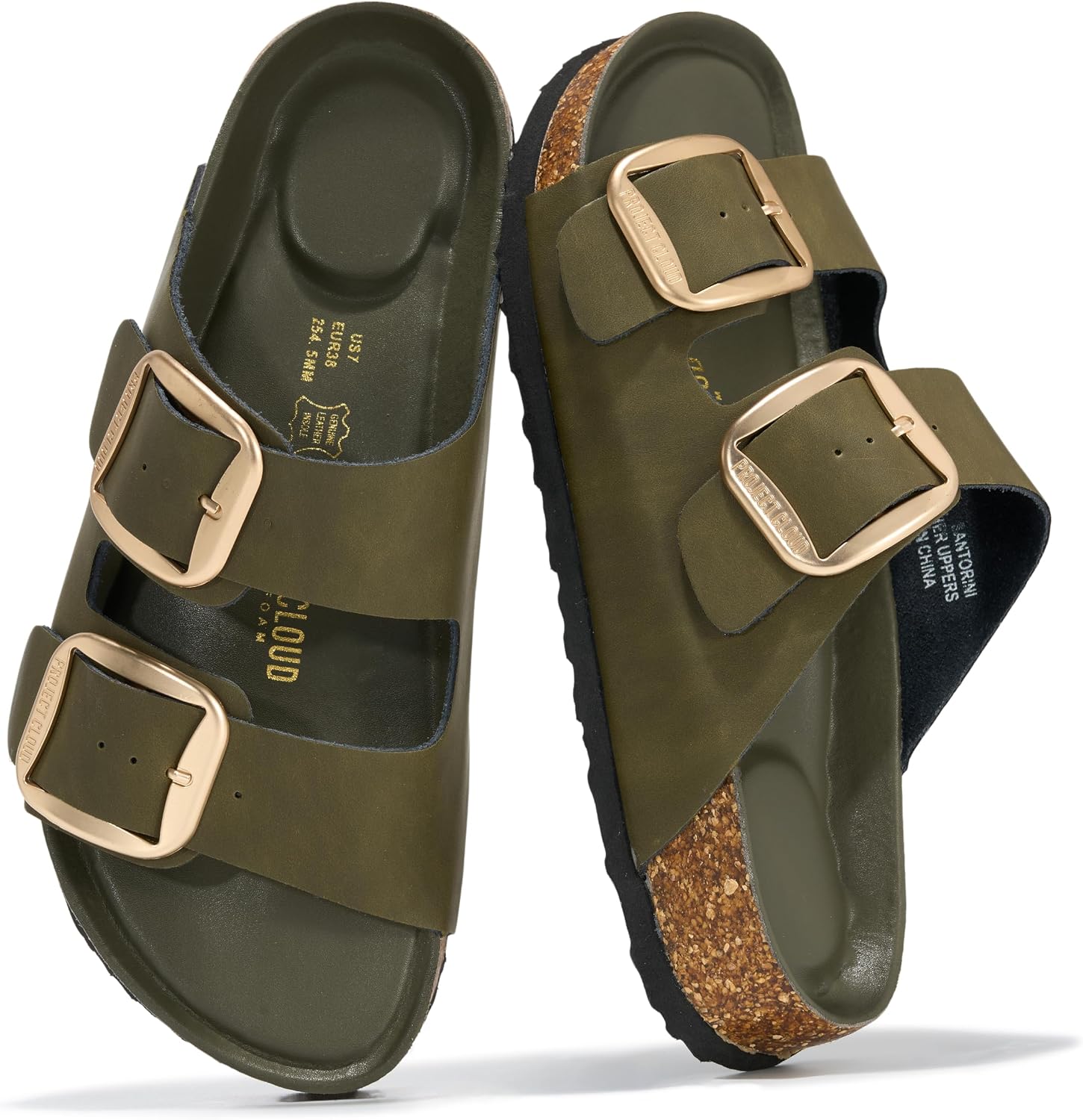 Project Cloud 100% Genuine Leather Flat Sandals for Women 2026 Comfortable Beach Essentials Womens Sandals Memory Foam Vacation Essentials Slides for Women Footwear (Santorini)