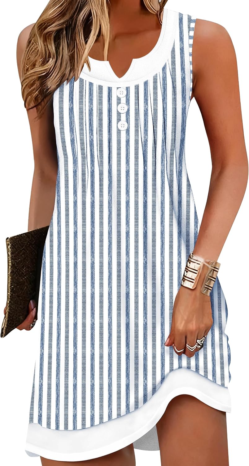ETCYY Beach Dresses for Women 2026 Vacation Swimsuit Coverup School Teacher Summer Dress Button Down Sleeveless Boho Sundress