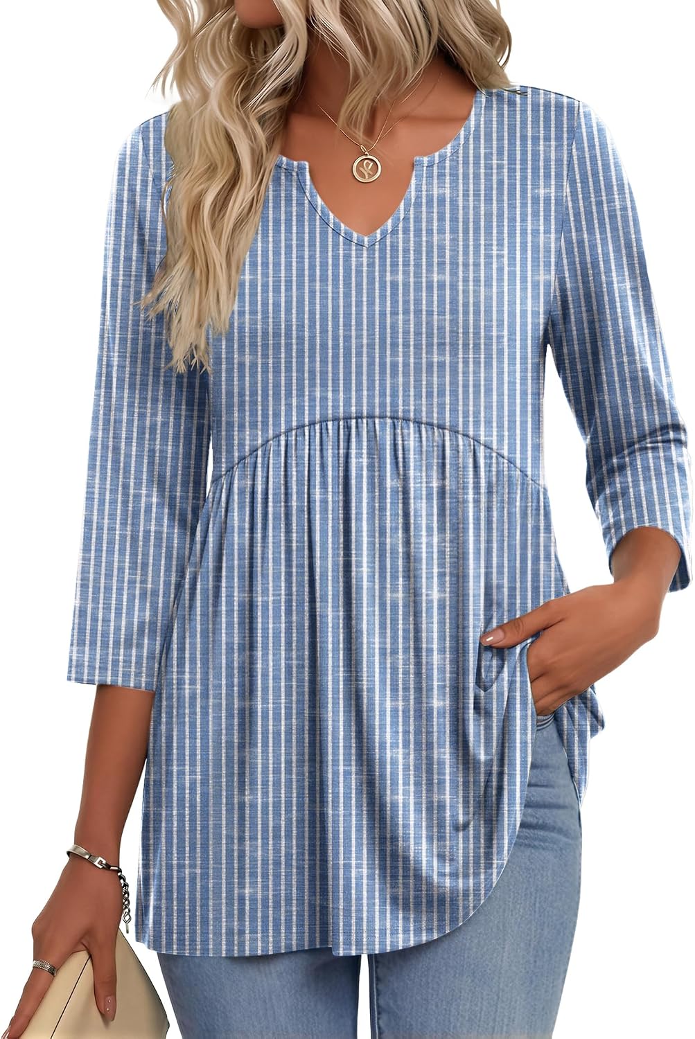 Zeagoo 3/4 Length Sleeve Womens Tops 2026 Blouses for Women Dressy Casual Fashion Clothing V Neck T-Shirts Summer Outfits
