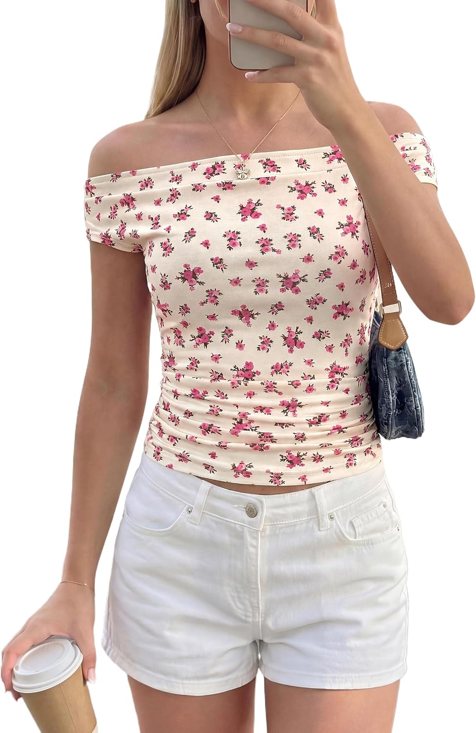 PRETTYGARDEN Womens Off The Shoulder Tops 2026 Summer Y2K Clothes Going Out Shirts Ruched Tank Top Date Night Outfits