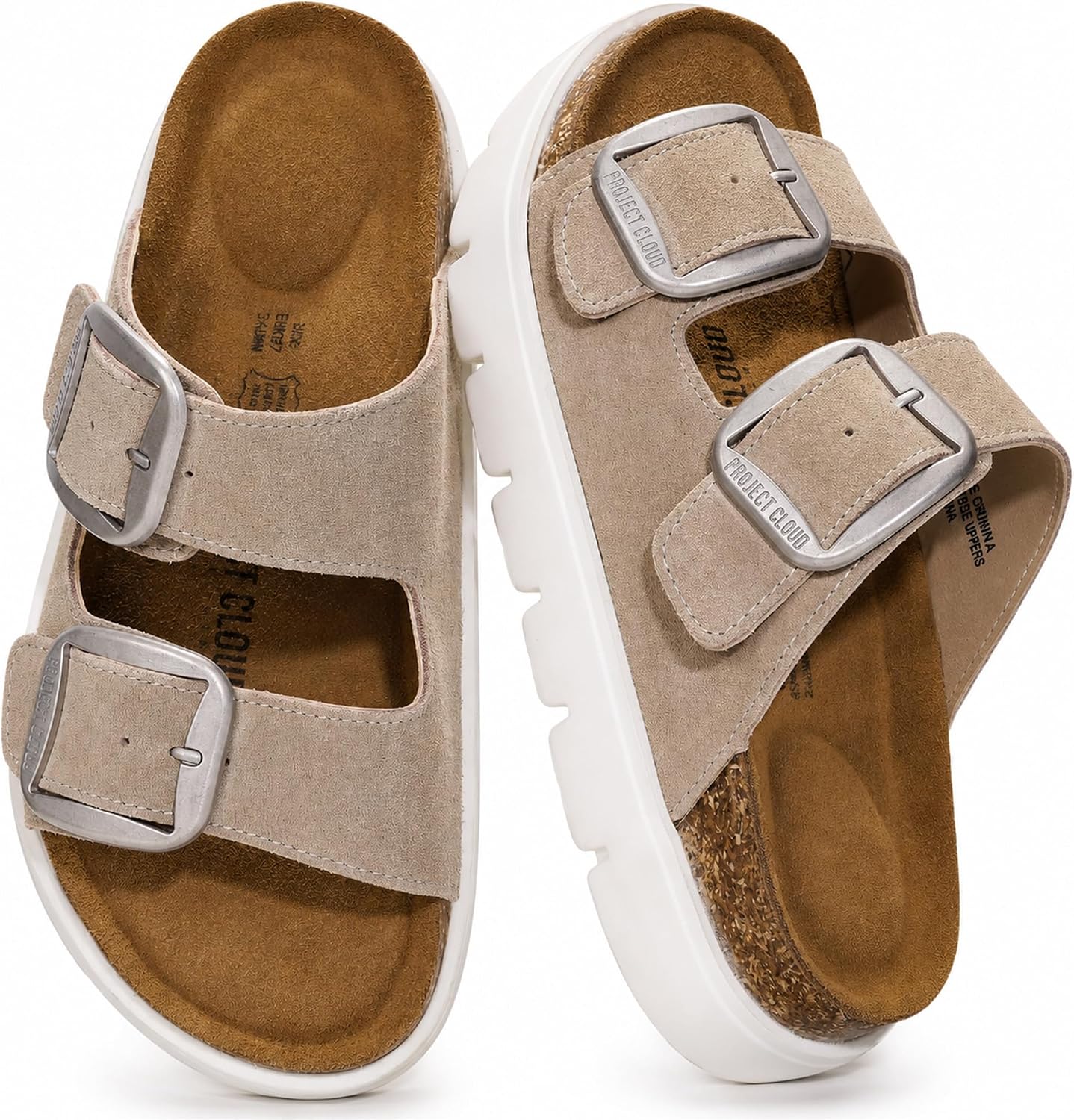 Project Cloud 100% Genuine Leather Platform Sandals Women Footwear – Wedge Chunky Slides for Women 2026 with Memory Foam Insole & Cork Footbed Womens Sandals (GreeceChunky)