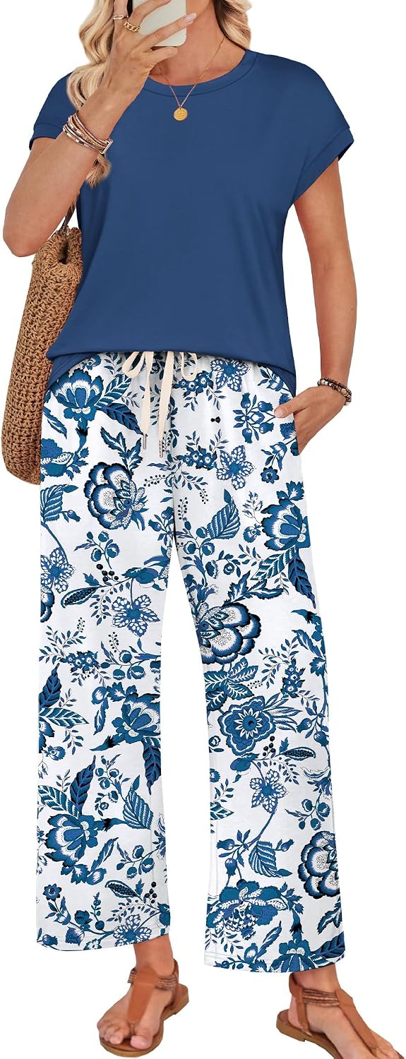 WIHOLL Two Piece Sets for Women Summer Spring Outfits Lounge Sets Beach Vacation Clothes Airport Travel Matching Clothing