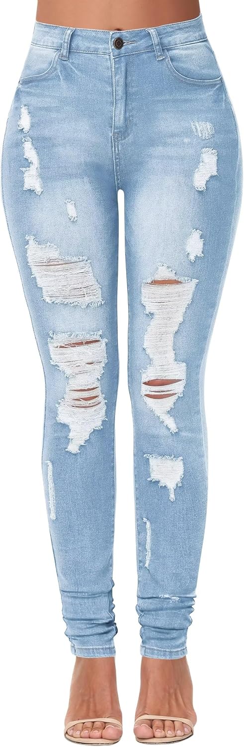 KDF Women’s High Waisted Jeans for Women Distressed Ripped Jeans Slim Fit Butt Lifting Skinny Stretch Jeans Denim Pants
