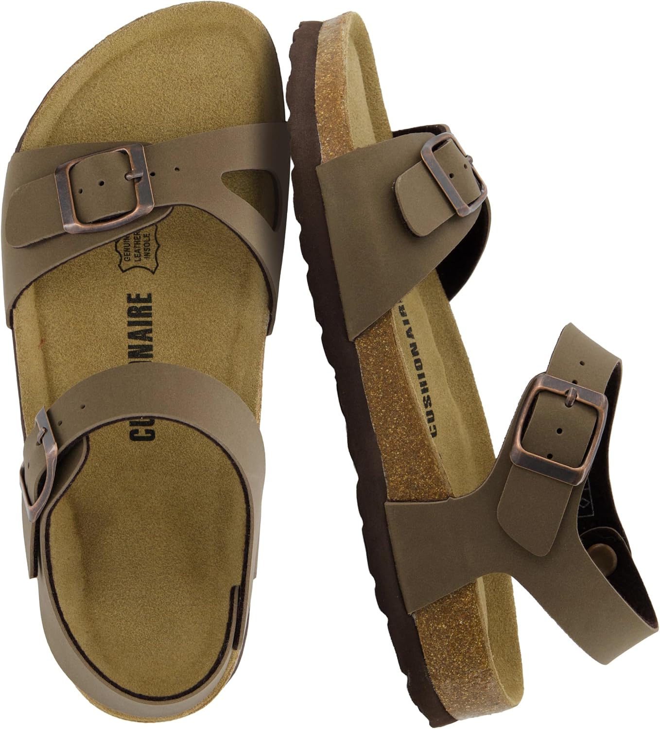CUSHIONAIRE Lauri Cork Footbed Sandals for Women with Back Strap – Walking Style with Adjustable Buckle Ankle Strap Footbed Slides