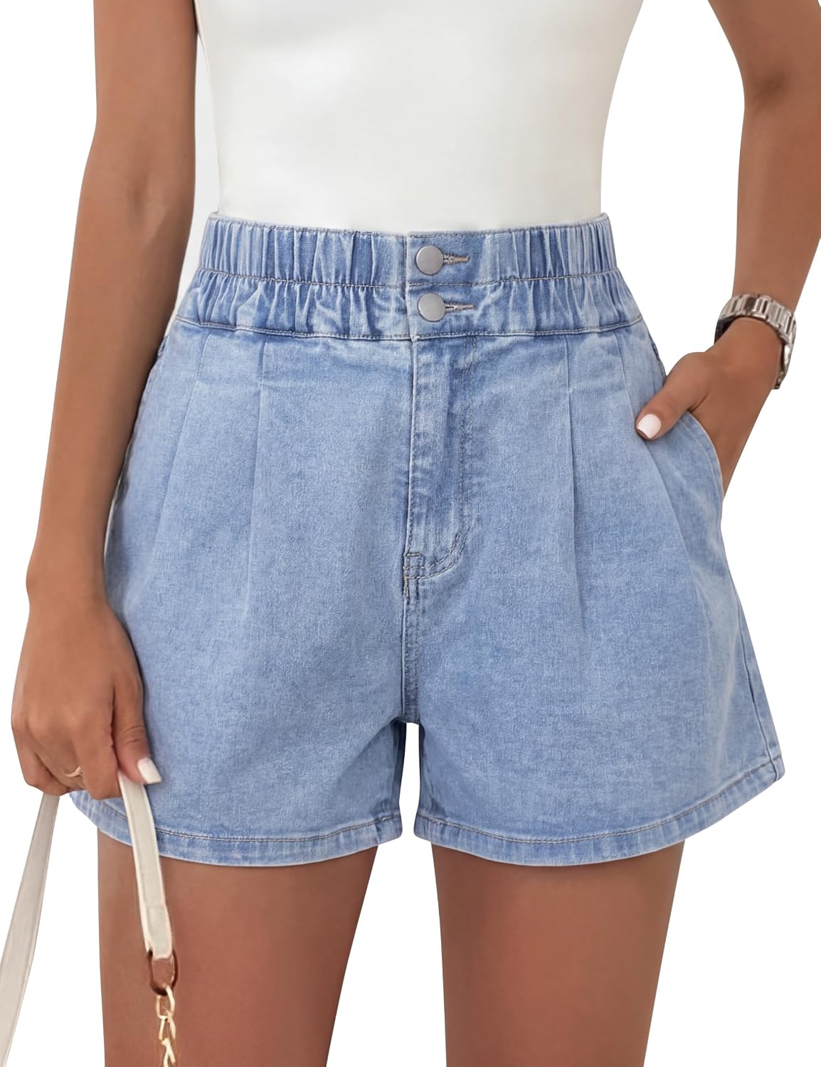 Women’s Denim Shorts Summer Baggy Elastic High Waisted Wide Leg Jean Shorts with Pockets Trendy 2026