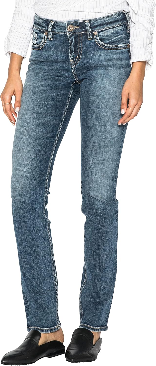 Silver Jeans Co. Women’s Suki Mid Rise Curvy Fit Straight Leg Jeans