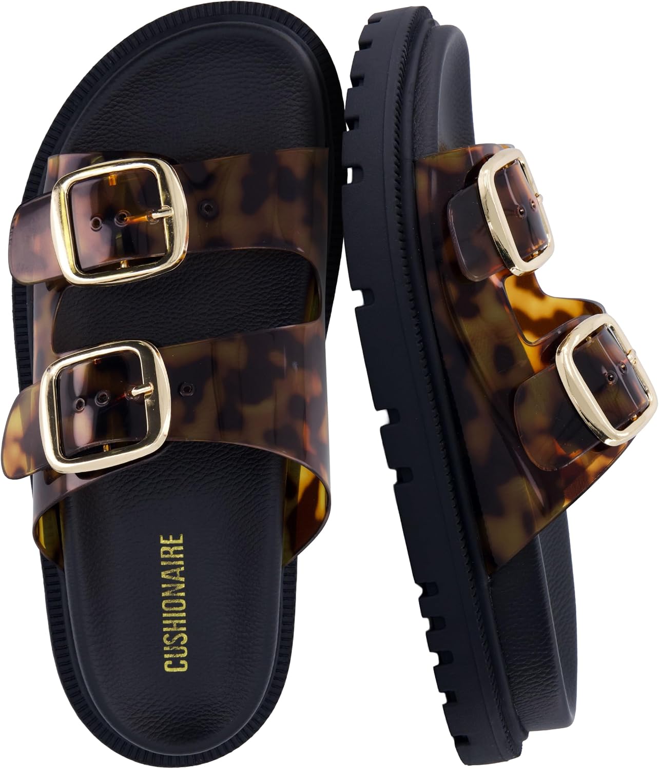 CUSHIONAIRE Fuse Chunky Womens Sandals with Double Buckle Straps and Durable Lug Sole, Casual Platform Sandals Women Footwear