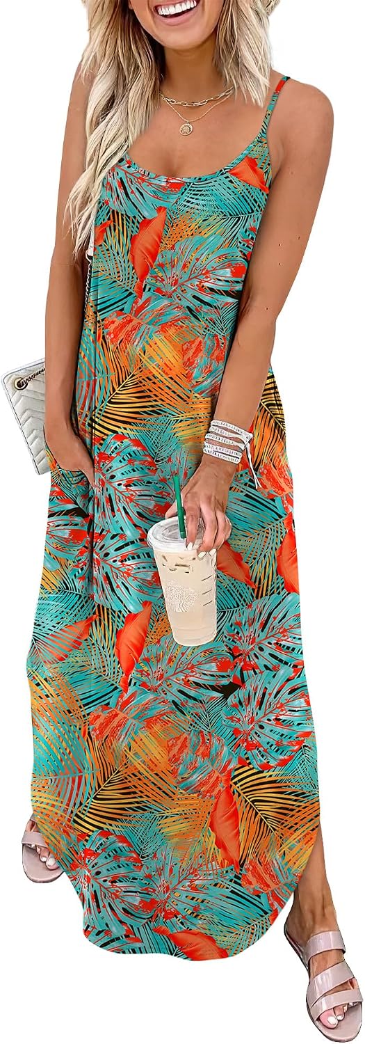 WIHOLL Women’s Maxi Dresses for Women Casual Long Summer Sun Dresses 2026 Spaghetti Strap Hawaiian Vacation Outfits for Women