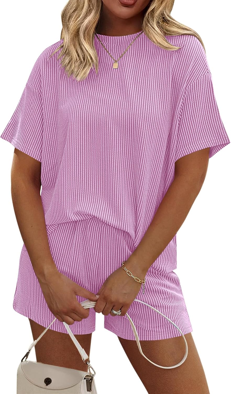 Rapbin 2 Piece Sets for Women Summer Loungewear Short Sleeve Pajama Clothes Loose Fit
