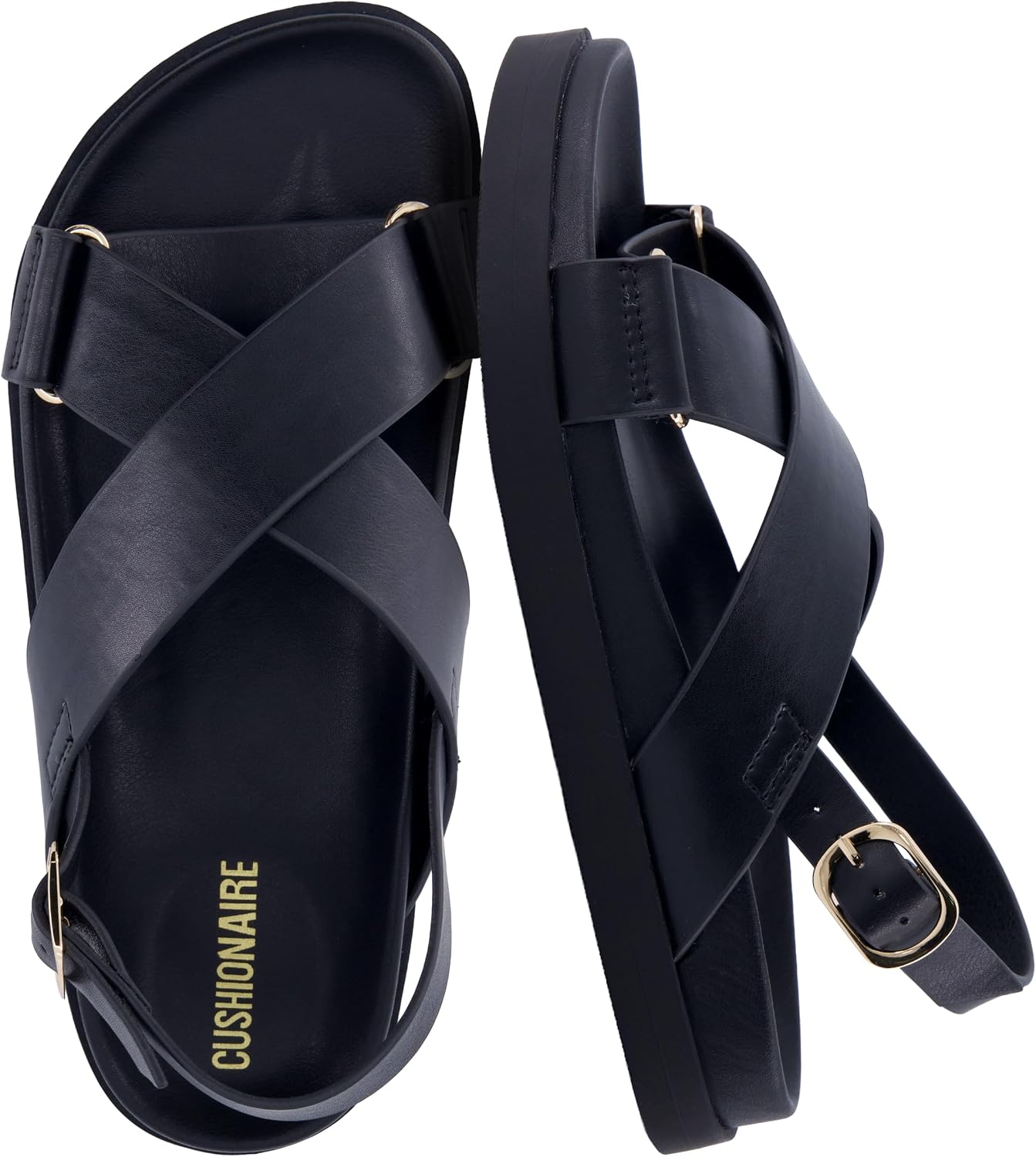 CUSHIONAIRE Eden Footbed Sandals for Women, Comfortable Arch Support Womens Sandals with Platform, Slingback Strap and Memory Foam