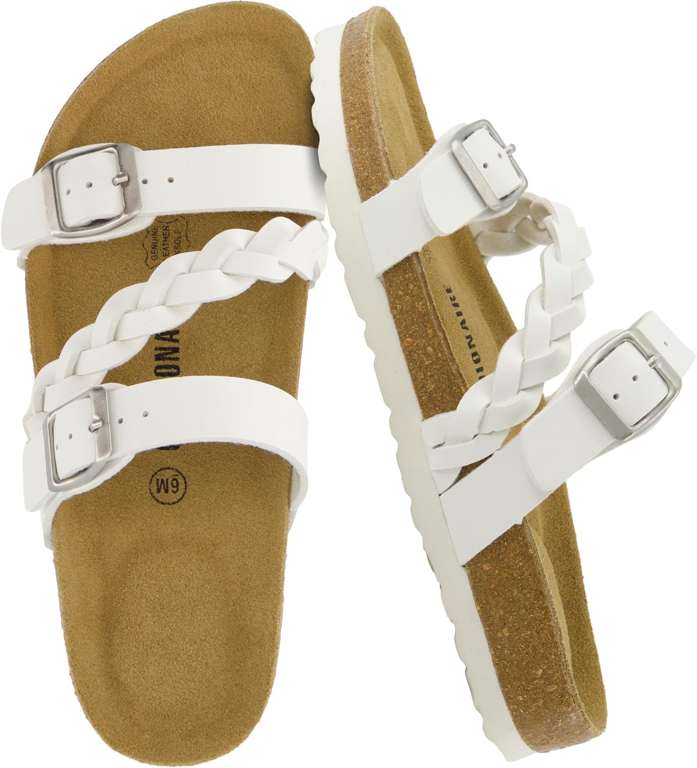 CUSHIONAIRE Lizzy Cork Footbed Womens Sandals – Comfortable Braided Summer Slip On Slide Sandals for Women