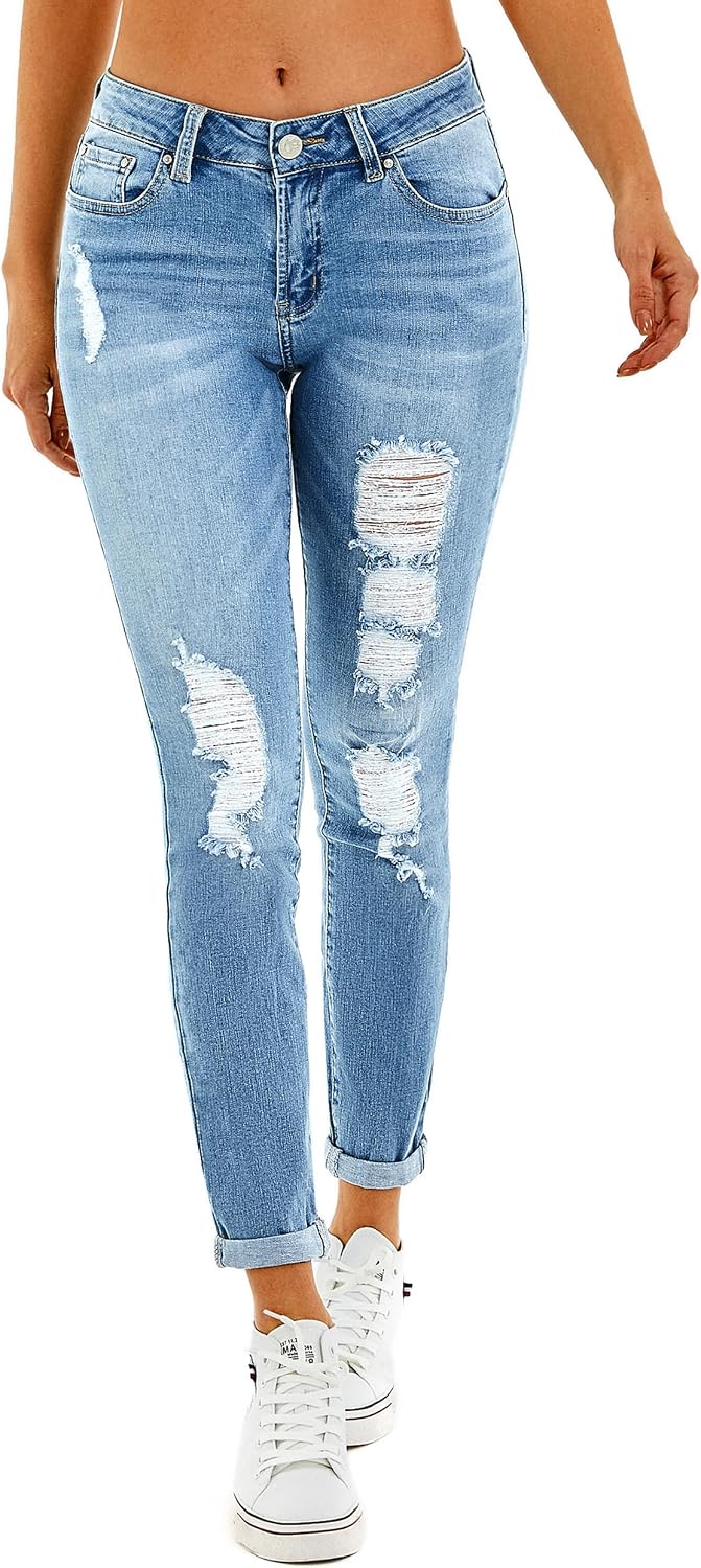 Women’s Ripped Boyfriend Jeans Stretch Skinny Distressed Jeans with Holes