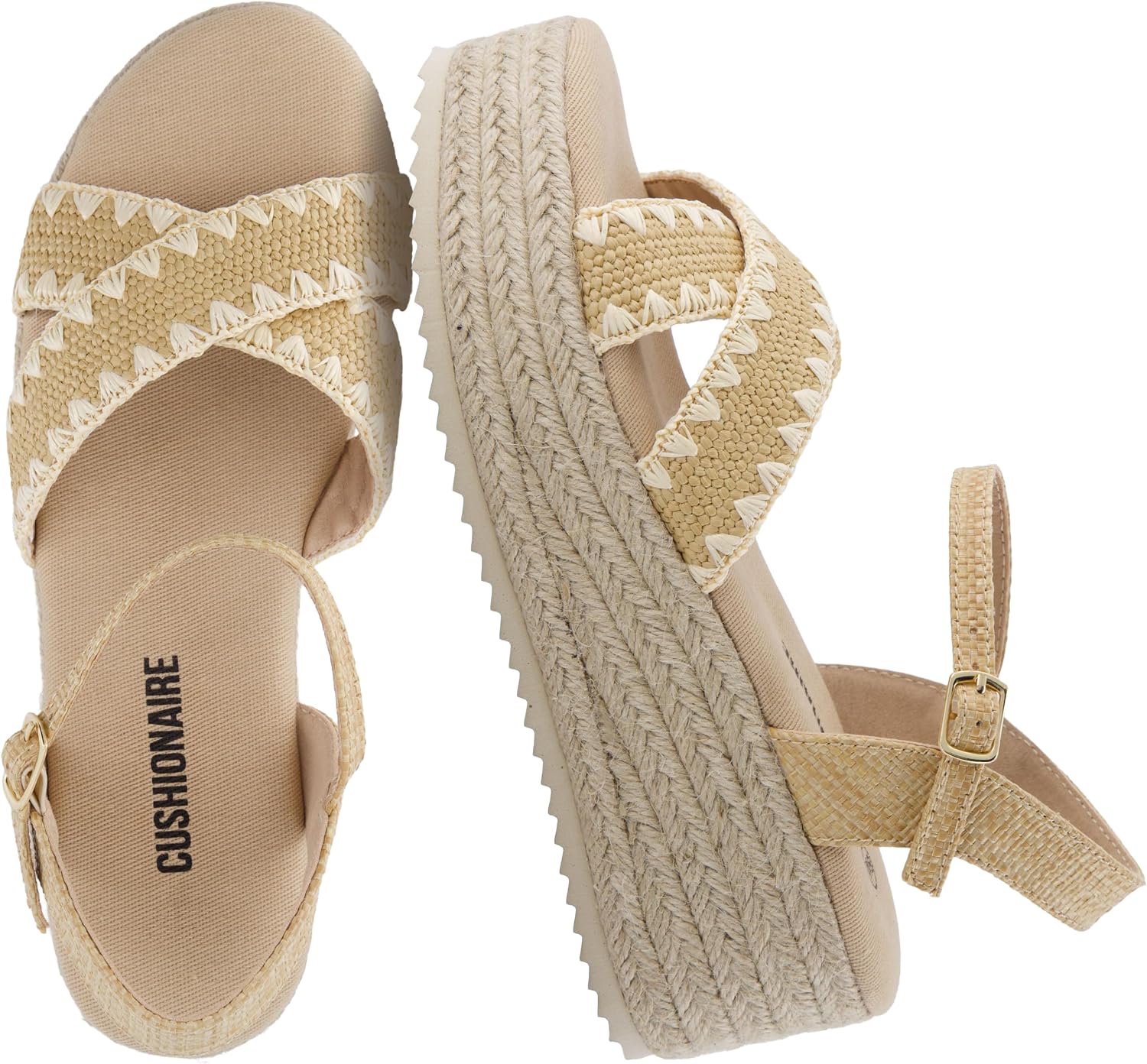 CUSHIONAIRE Ola Raffia Espadrille Platform Sandals for Women Casual Open Toe Adjustable Ankle Strap Womens Sandals