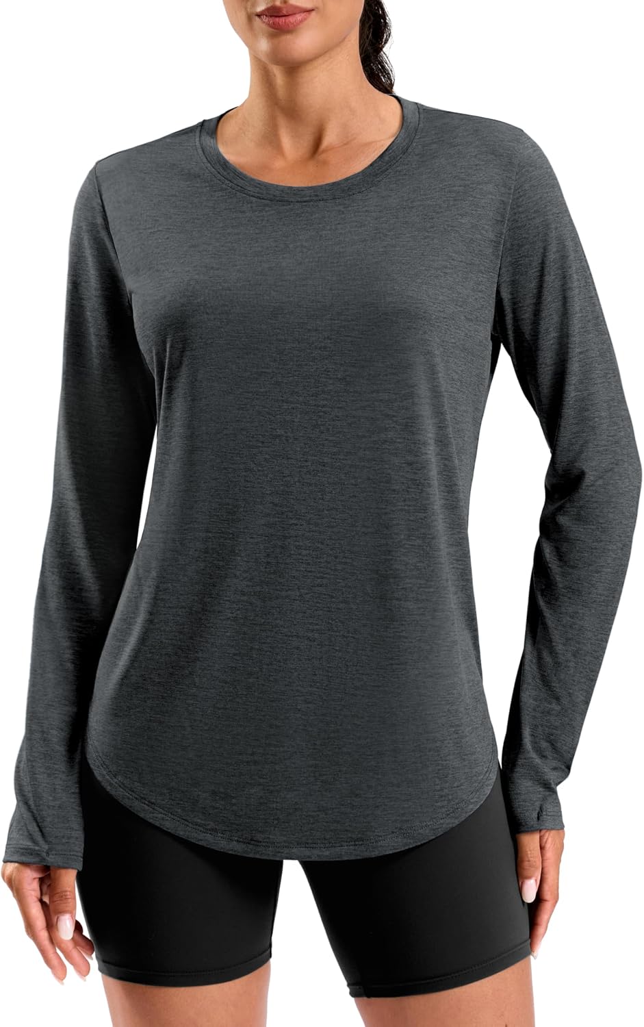 Lightweight Long Sleeve Workout Tops for Women Hip-Length Quick Dry UPF 50+ Sun Shirt Yoga Athletic Running Tees