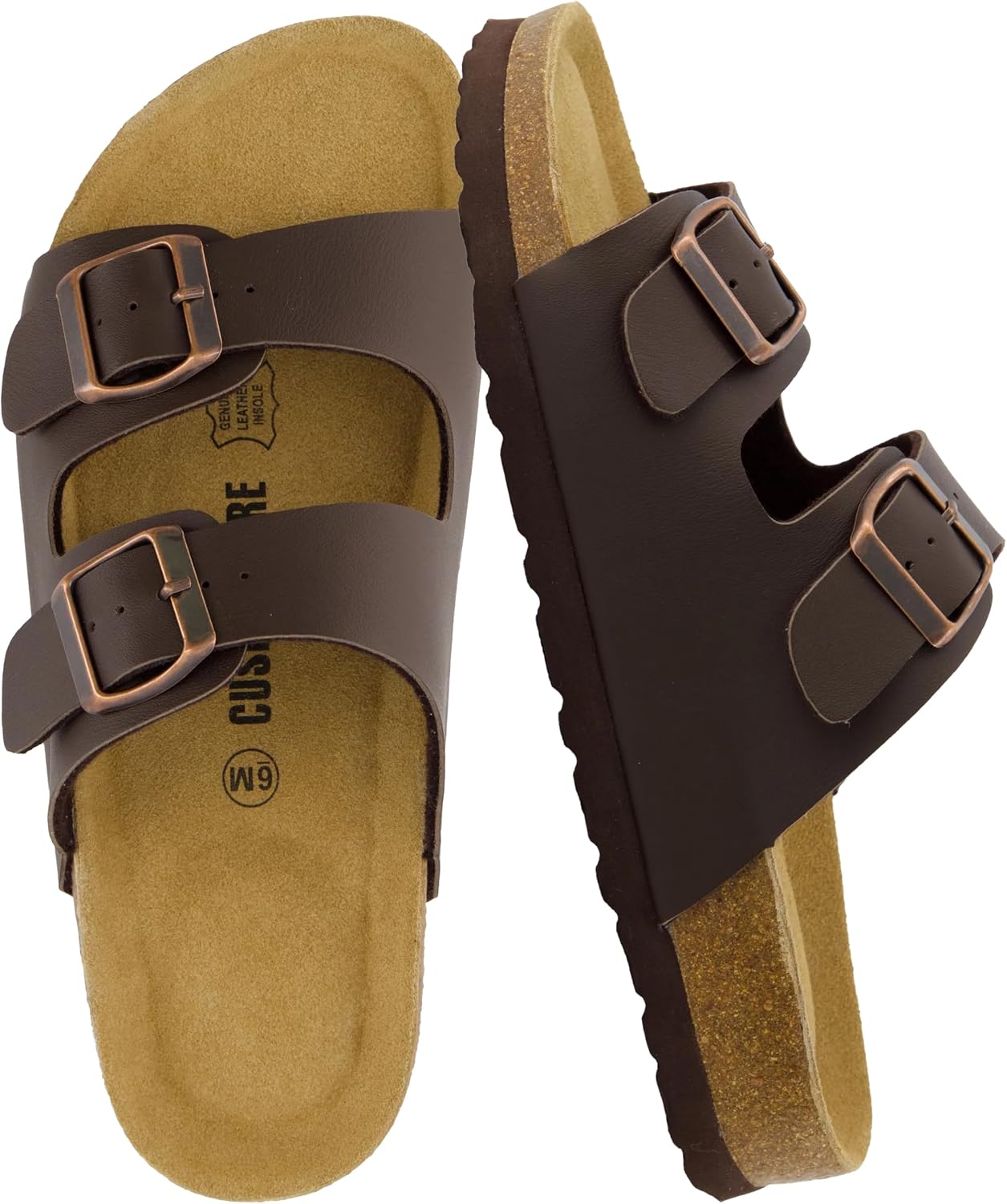 CUSHIONAIRE Lane Cork Footbed Womens Sandals Comfortable Double Buckle Slip On Sandals for Women with Arch Support and Classic Two Strap Design