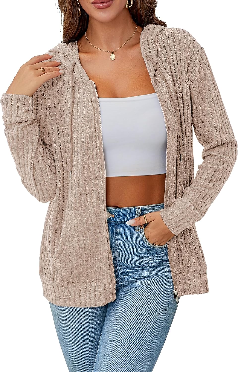 zip up hoodie Women long sleeve loose sweatshirt women’s lightweight fleece zip up jacket workout clothing