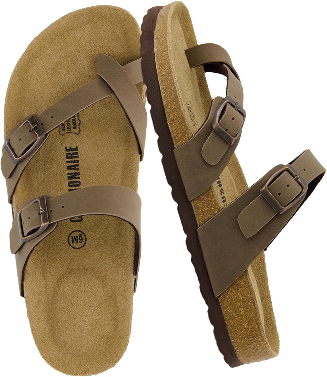 CUSHIONAIRE Luna Sandals for Women, Cork Footbed Womens Sandals for Summer Comfort with Adjustable Straps, Wide Width Available