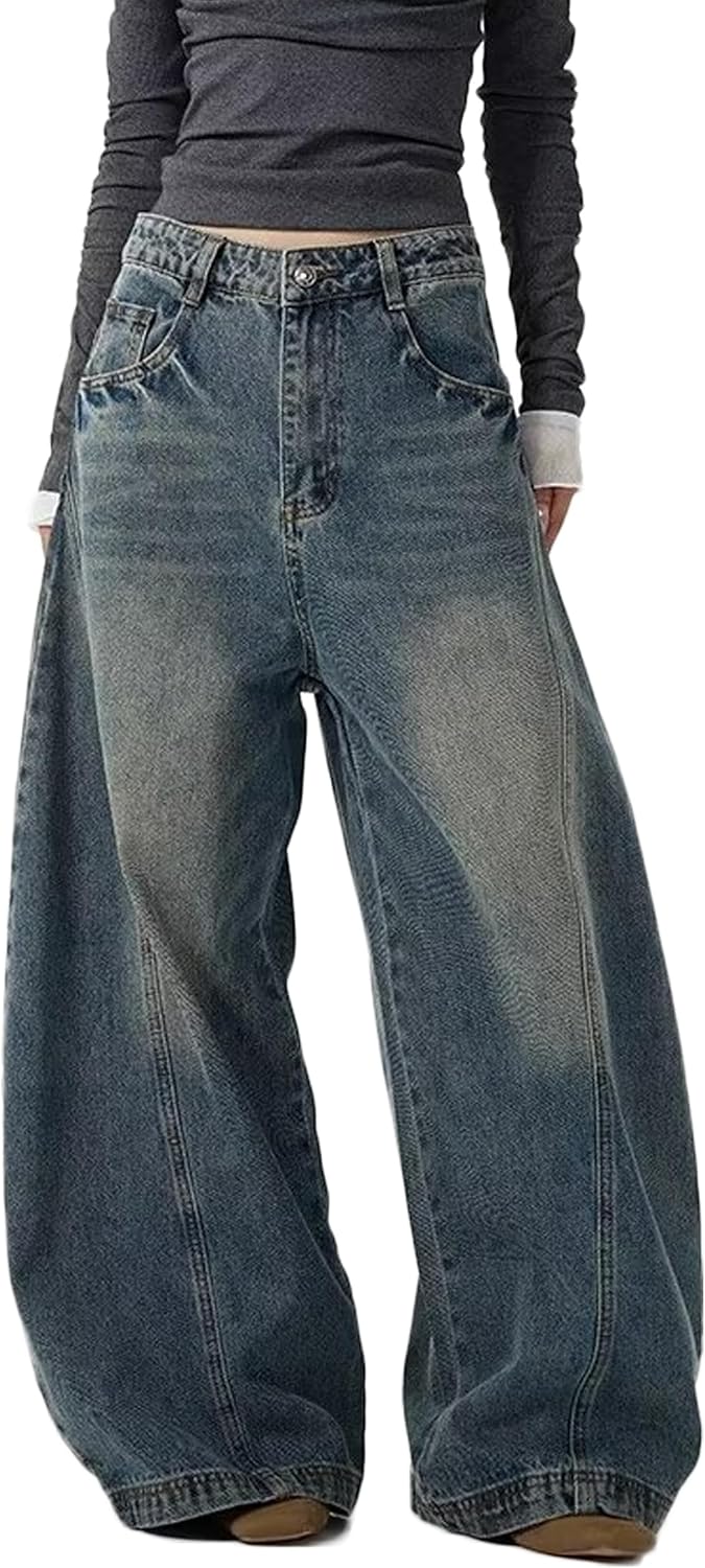 Womens Baggy Jeans Vintage Oversized Pants Aesthetic Hip Hop Jeans Denim Graphic Jean Grunge Pants
