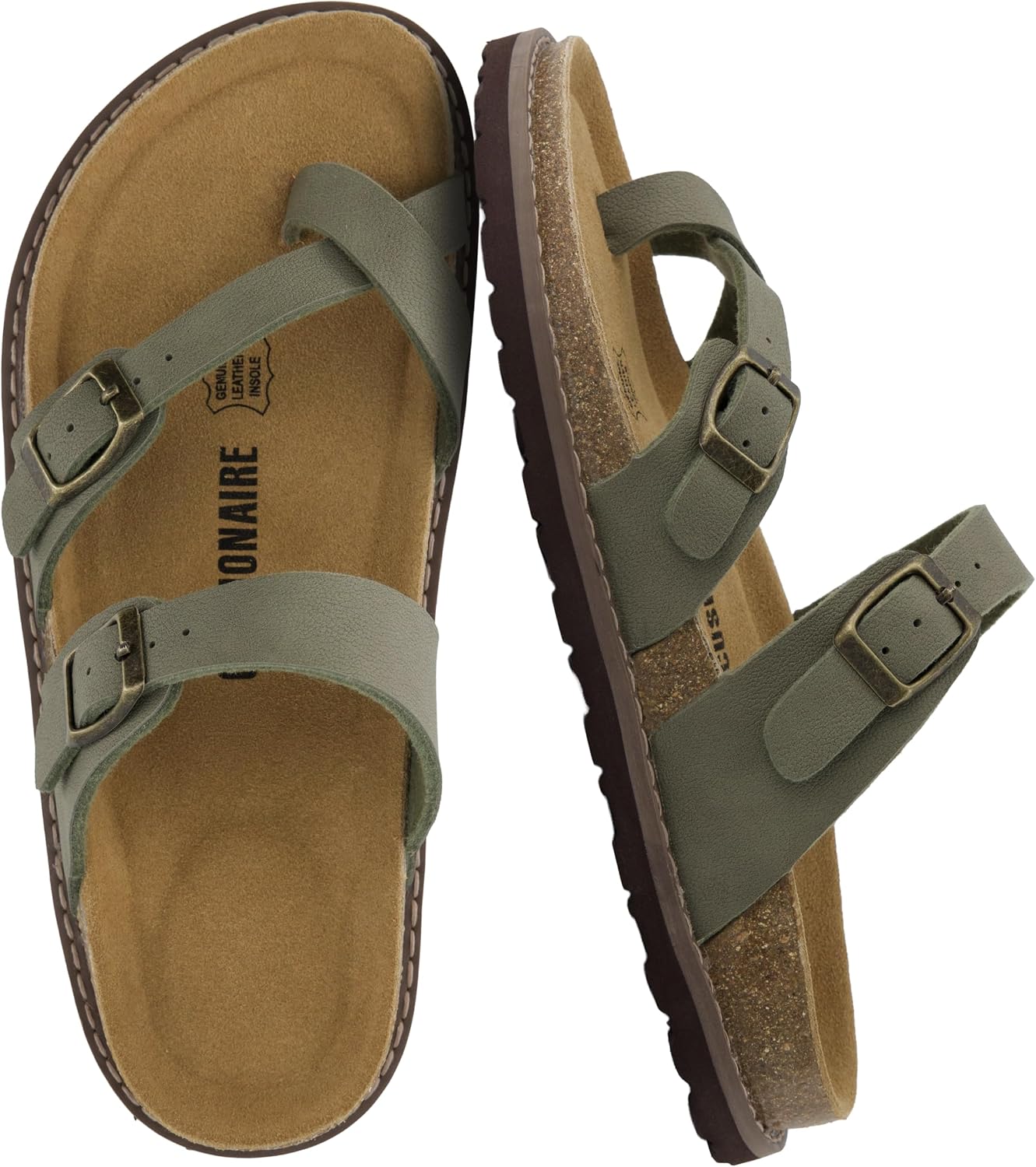 CUSHIONAIRE Pluto Cork Footbed Summer Sandals for Women Comfortable Slides with Adjustable Buckles, Toe Loop & Stitched Design – Stylish Slip On Women Footwear