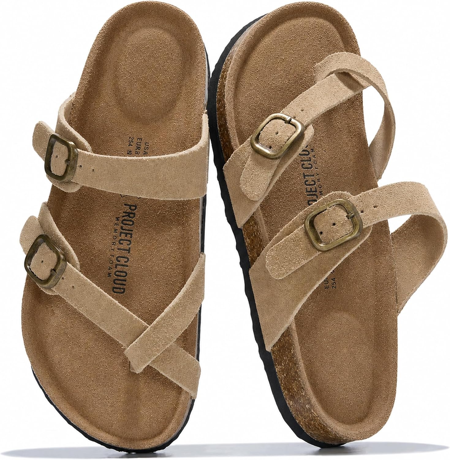 Project Cloud 100% Genuine Leather Womens Sandals -Lightweight Womens Slides Memory Foam Insole & Cork Footbed Sandals Women – Non-Slip Beach Essentials Summer Sandals for Women 2026 (Lian)