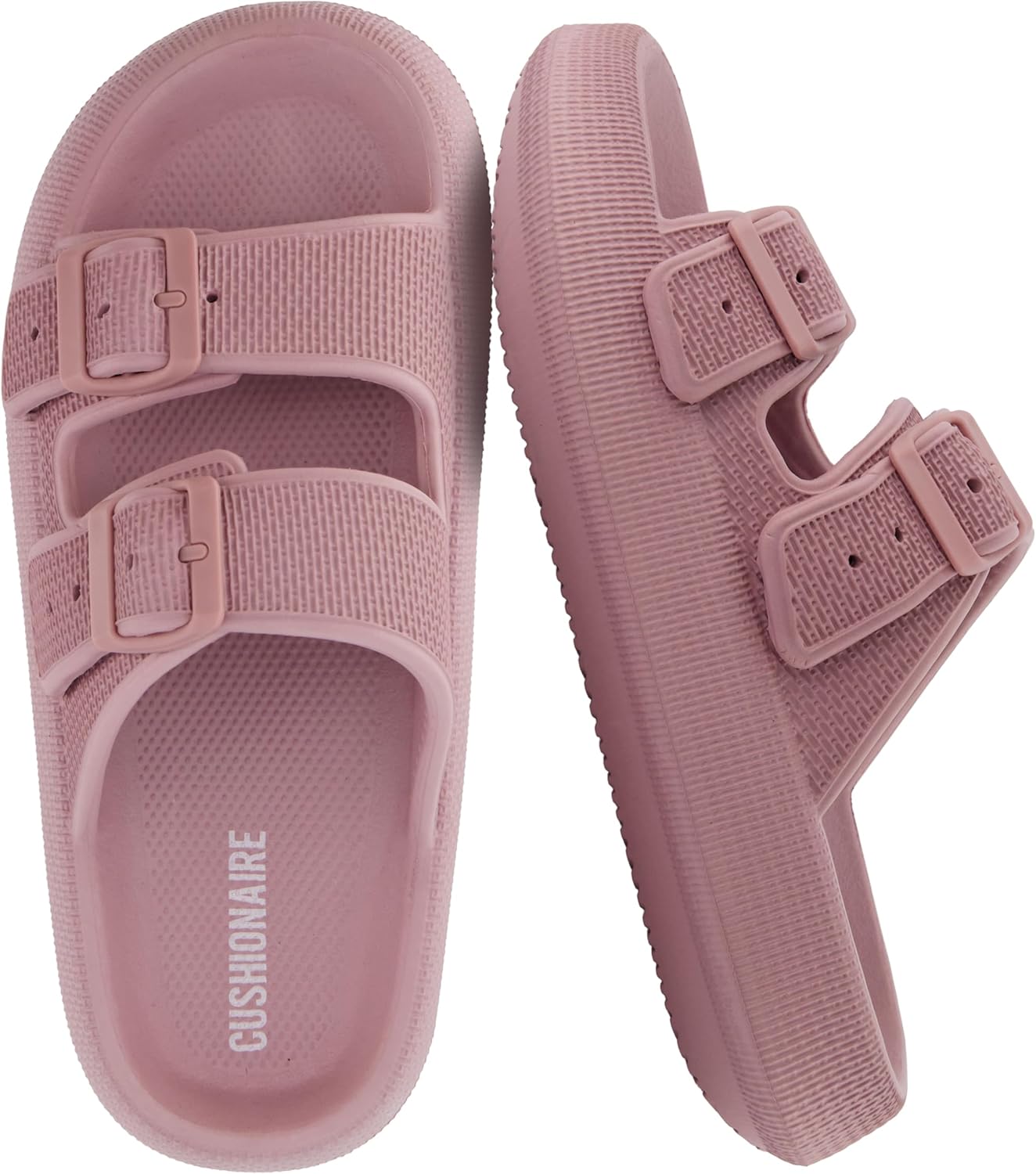 CUSHIONAIRE Fame Pillow Recovery Sandals for Women, Adjustable Double Buckle Waterproof EVA Cloud Slides for Women