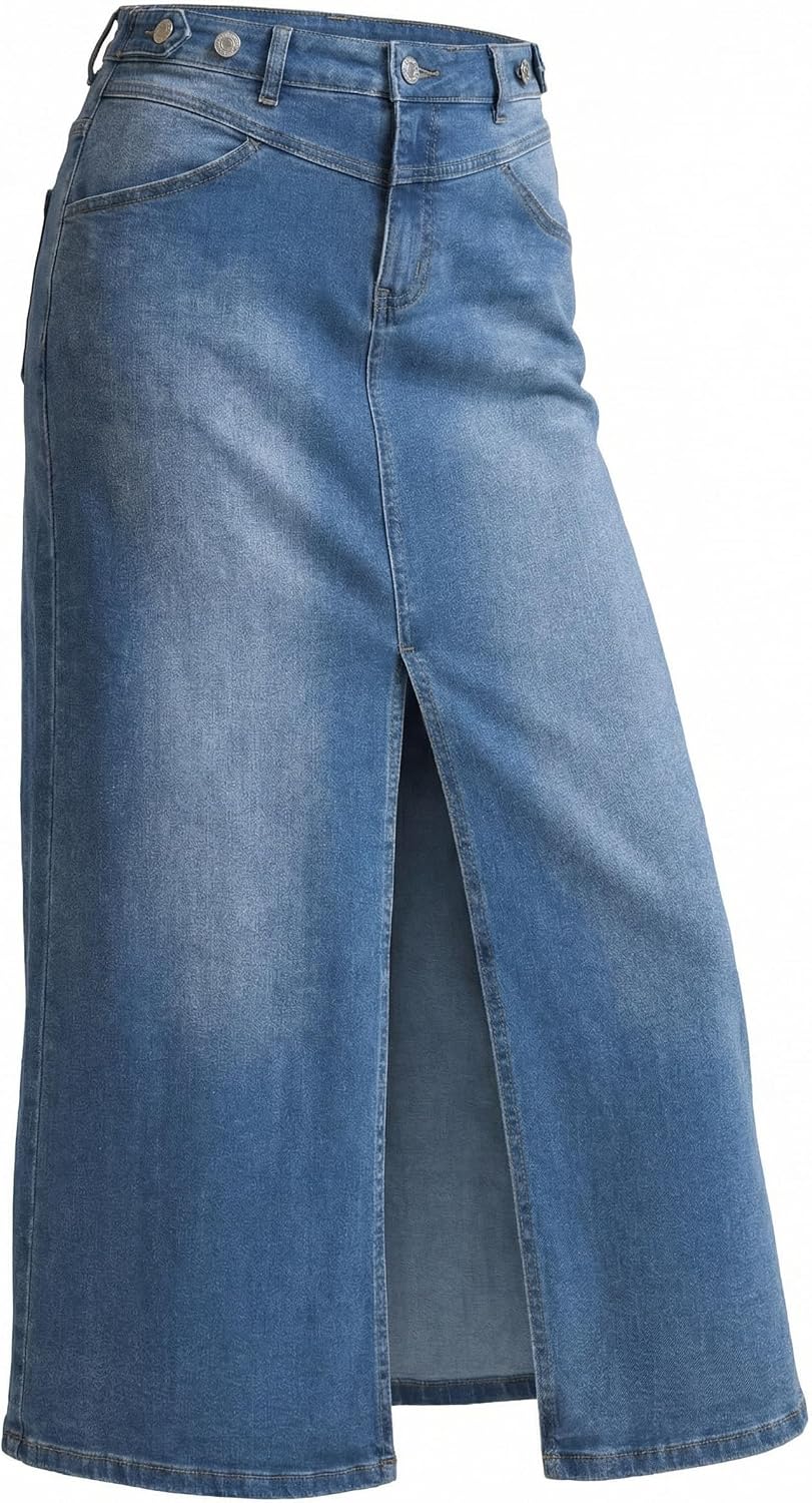 Arach&Cloz Women’s Cotton Blend Stretch Adjustable Waist Denim Skirts with Pockets 2026