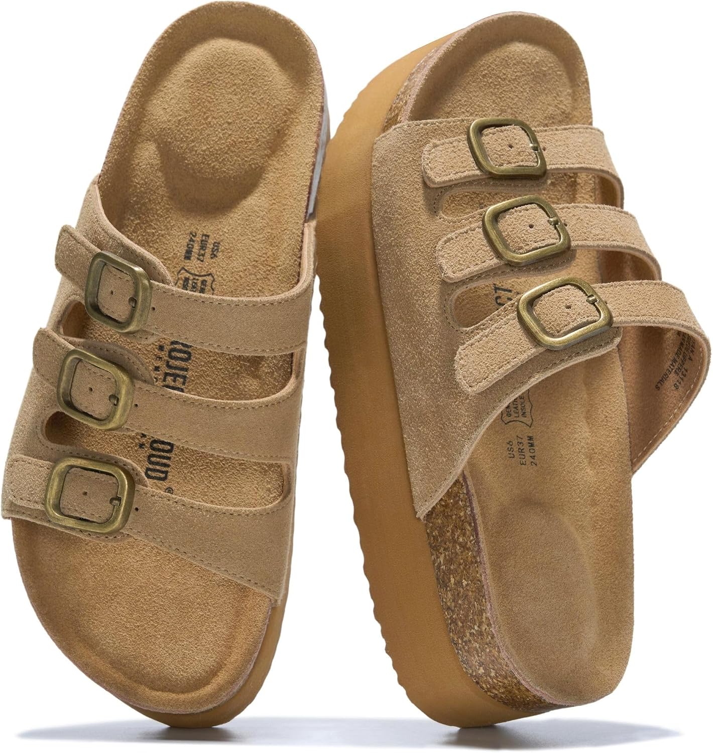 Project Cloud 100% Genuine Leather Platform Sandals Women Footwear – Comfortable Womens Slides Memory Foam Insole – Non Slip Water-Resistant 3-Strap Wedge Sandals for Women 2026 (Dyan)