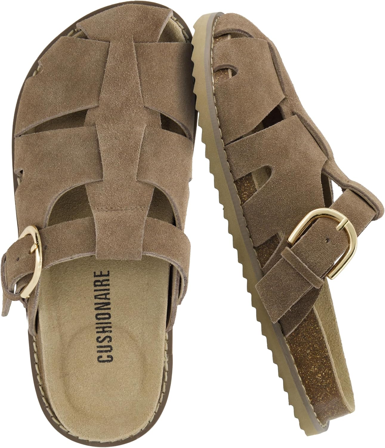CUSHIONAIRE Benson Fisherman Sandals for Women – Suede Slip On Closed Toe Womens Clogs with Memory Foam Cork Footbed and Arch Support