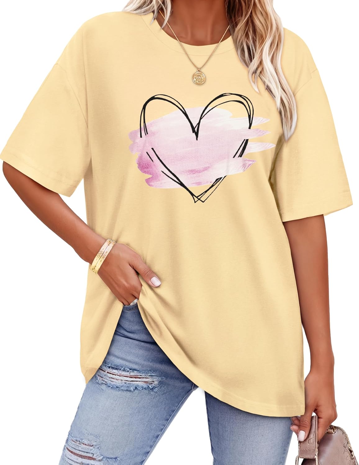 ADOREJOY Oversized Tshirts for Women Crewneck Summer Graphic Tees Short Sleeve Loose Basic Tops 2026