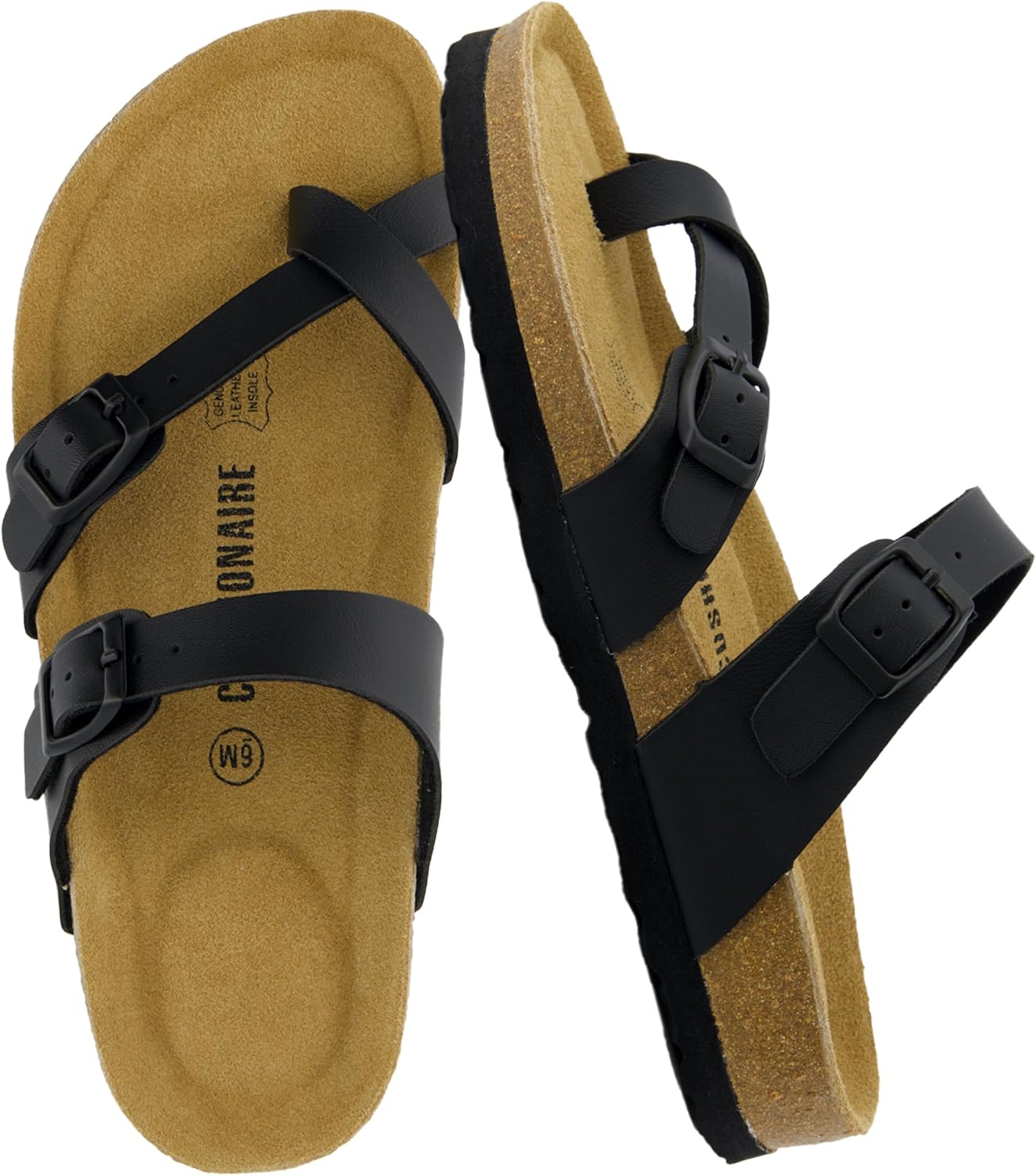 CUSHIONAIRE Luna Sandals for Women, Cork Footbed Womens Sandals for Summer Comfort with Adjustable Straps, Wide Width Available