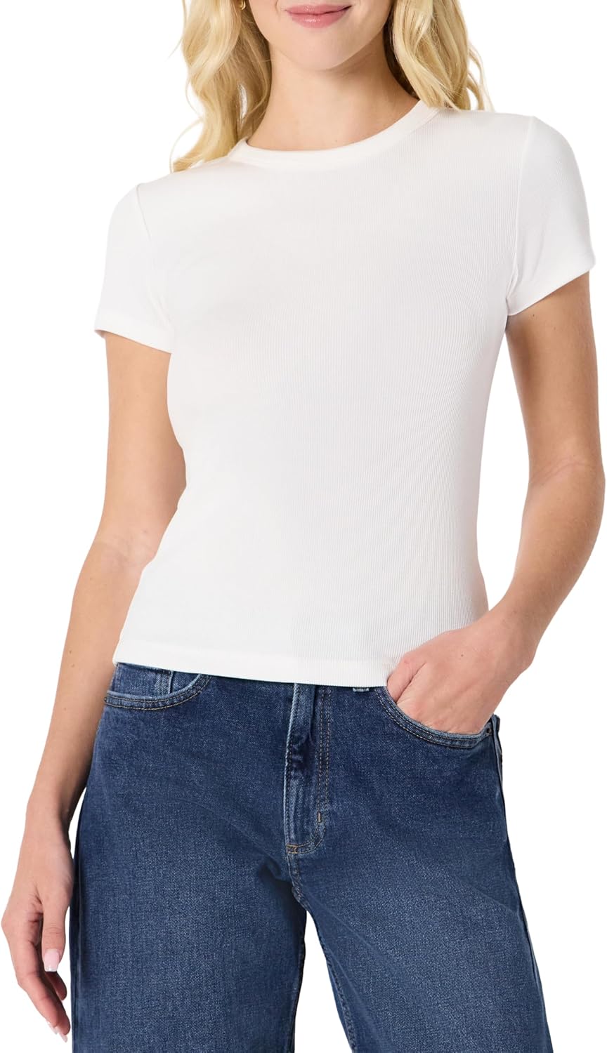 Amazon Essentials Women’s Slim-Fit Stretch Rib Short Cap Sleeve Crewneck Top